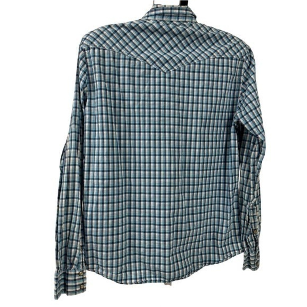 Aeropostale Western Shirt Mens M Blue Plaid Pearl Snap Cowboy Button Down Cotton - Picture 2 of 10
